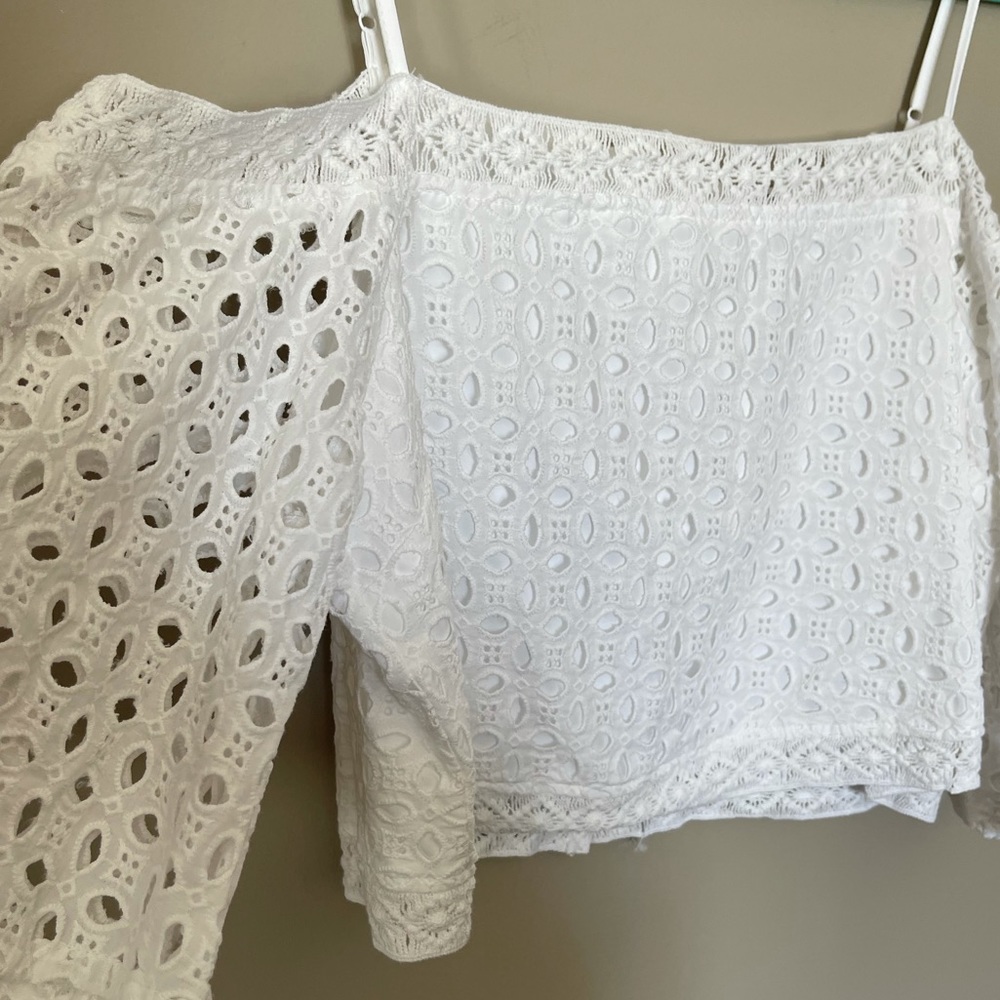 White Eyelet Off-the-Shoulder Crop Top - Picture 7 of 8